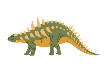 Polacanthus, spiked, ankylosaurian dinosaur cartoon prehistoric animal with spikes on back and tail, dino cartoon character. Vector herbivorous dinosaur