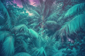 tall palm tree standing in a lush jungle landscape. Generative AI