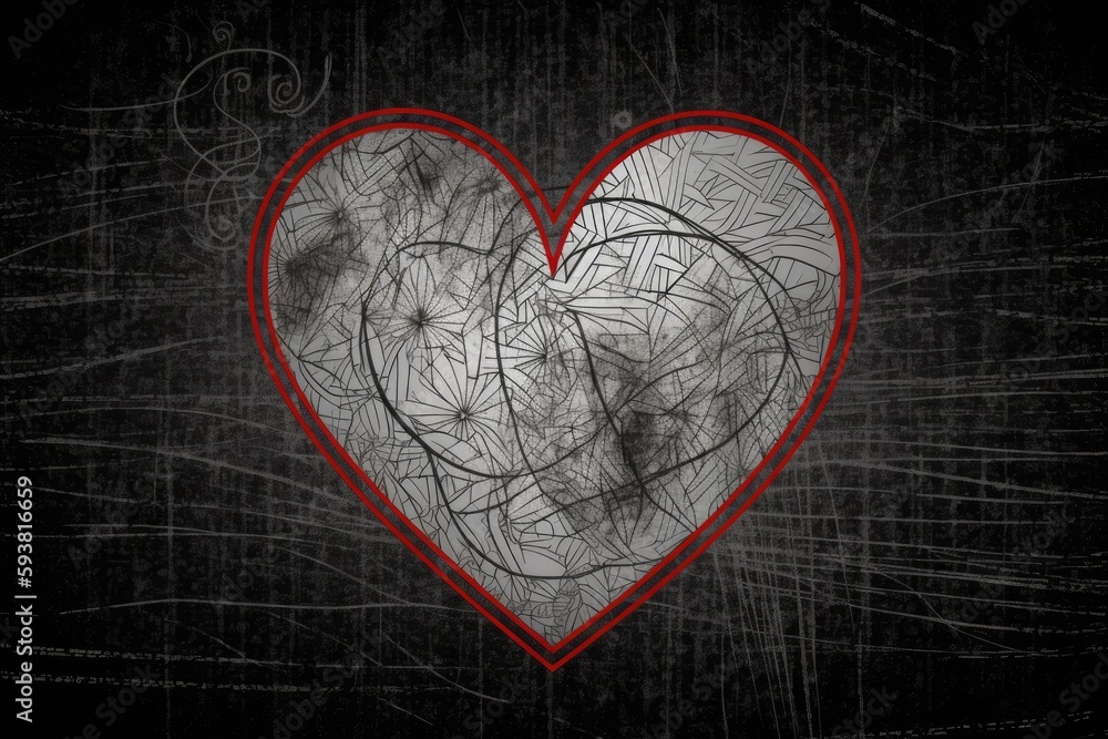 Poster heart with a red border on a black background. generative ai