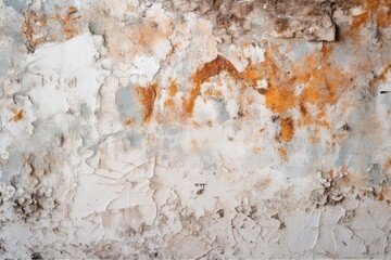 rusted wall with peeling white and orange paint. Generative AI