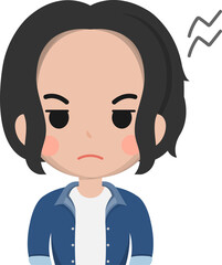 Close up portrait of angry disaffected male expressing anger emotion, vector illustration