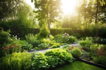 Obraz premium colorful garden filled with a variety of blooming flowers and lush greenery. Generative AI