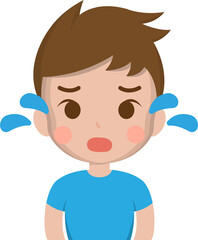 Close up portrait of crying male expressing sad emotion, vector illustration