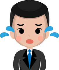 Close up portrait of crying male expressing sad emotion, vector illustration