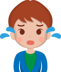 Close up portrait of crying male expressing sad emotion, vector illustration