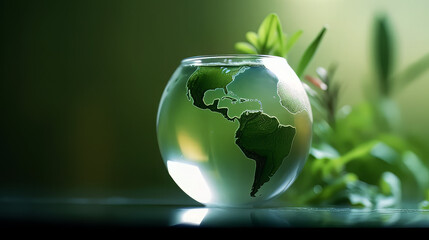 World environment and earth day concept with glass globe and eco friendly environment desktop background