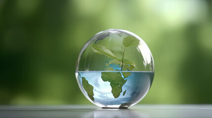 World environment and earth day concept with glass globe and eco friendly environment desktop background