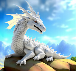 White dragon on stone. Generative AI