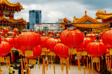 Red lanterns decorations at Thean Hou Temple in Kuala Lumpur, Malaysia  © dron285
