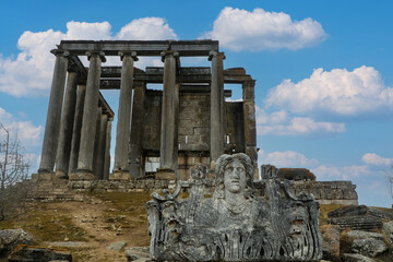 Cavdarhisar, Kutahya, Turkey, February 20, 2023, Antic city ruins with Zeus temple. Aizanoi ancient...