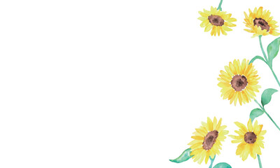 水彩画。水彩タッチの黄色いヒマワリベクターイラスト。父の日のヒマワリイラスト。Watercolor painting. Yellow sunflower vector illustration with watercolor touch. Father's day sunflower illustration.