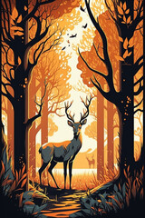 deer in the forest illustrations