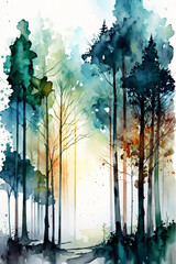 abstract watercolor background forest