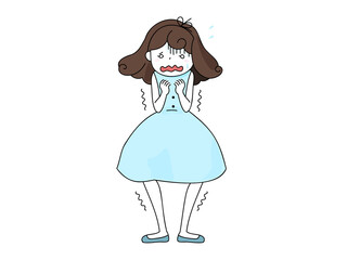 ひどく怯えて震えている女の子の手描きイラスト素材