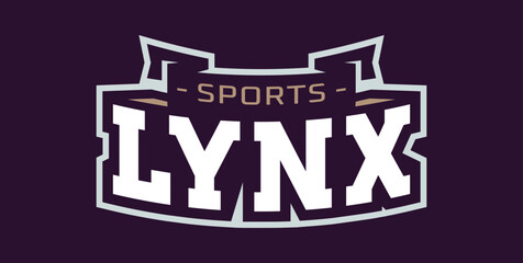 Bold sports font for lynx mascot logo. Text style lettering for esport, lynx mascot logo, sport team, college club. Font on ribbon. Vector illustration isolated on background © kostymo