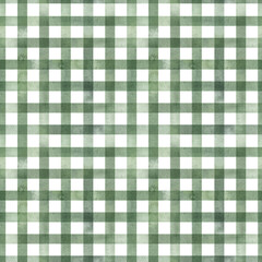 Basic seamless deep green checkered pattern on a white background. Watercolor deep green plaid texture.