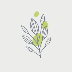 Hand drawn pattern with abstract Scandinavian nature elements on white background with pink spots. Doodle template for design. Vector illustration 