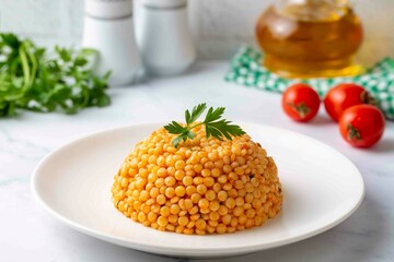 Couscous pilaf with tomatoes. Turkish name; domatesli kuskus pilavi