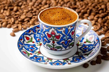 Traditional delicious Turkish coffee. Food concept photo.