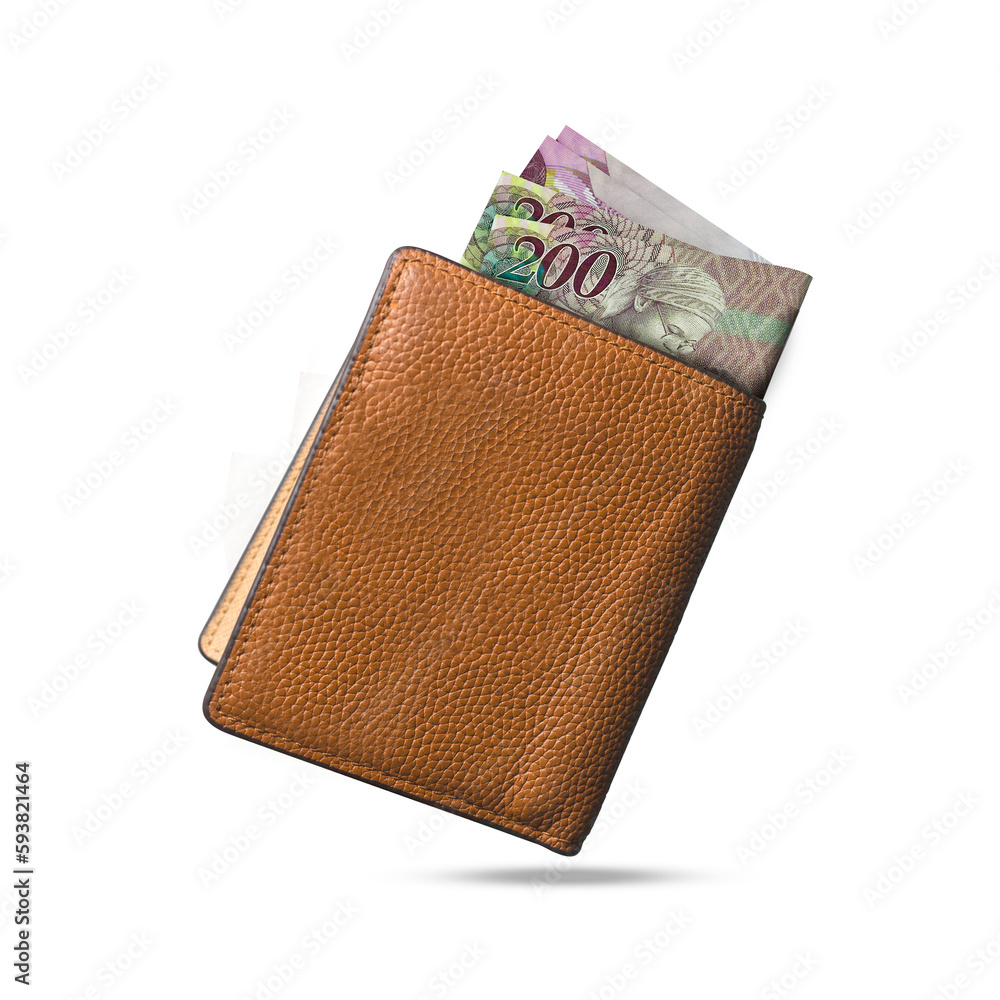 Poster 3d rendering of folded botswanan pula notes isolated on transparent background.