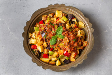 Turkish style mixed vegetable fried with yoghurt (Yogurtlu Karisik Kizartma)