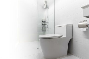 Naklejka na ściany i meble Toilet flush in the bathroom with white light, concept, cleanliness and hygiene in the home