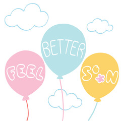 Feel better soon on cloud background - hand drawn