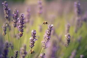 Obraz premium Lavender Dreamscape: Capturing the Intricate Details of a Buzzing Field with a Blurry Background 2. Generative AI