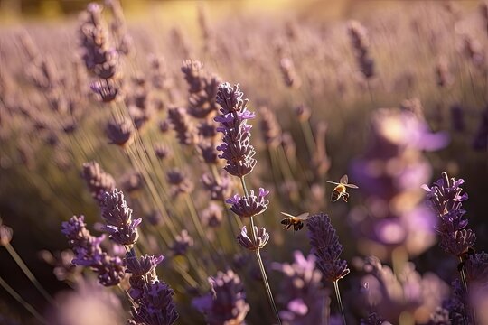Lavender Dreamscape: Capturing the Intricate Details of a Buzzing Field with a Blurry Background 4. Generative AI