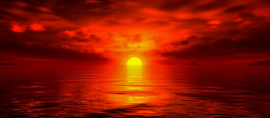 Naklejka na ściany i meble Red sunset sky. red sky over the sea. 