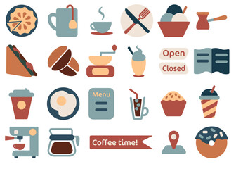 Cafe icons set. Colorful icons in simple design, Coffee shop set
