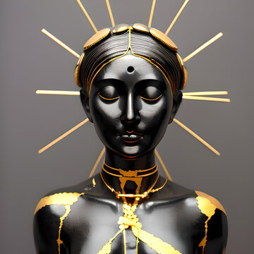 black statue with gold