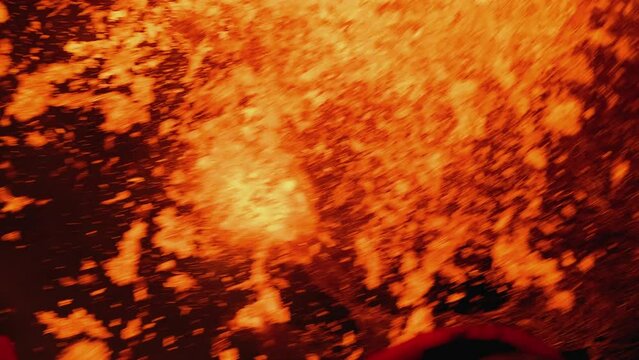 Drone crash, FPV UAV gets hit by a piece of magma while flying over a volcano