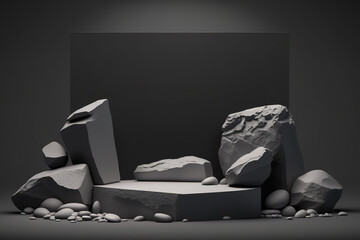 Realistic 3D stone theme podium for product display. Created with Generative AI Technology