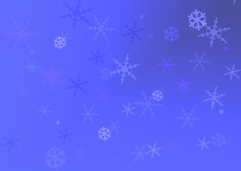 Snowy winter design. Falling snowflakes, abstract background. Snowfall. Raster illustration of snowflake overlay.