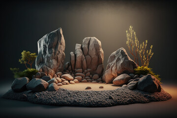Realistic 3D stone theme podium for product display. Created with Generative AI Technology
