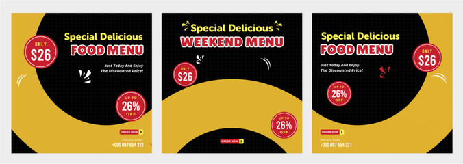 Delicious food menu and restaurant social media post template