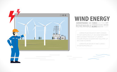 wind energy, wind turbine power plant graphic in screen
