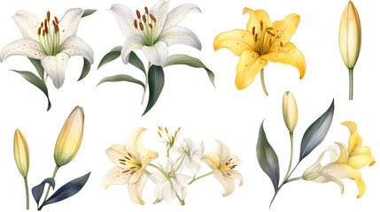 the yellow lily watercolor hand draw isolated on the white background. Generative AI - obrazy, fototapety, plakaty