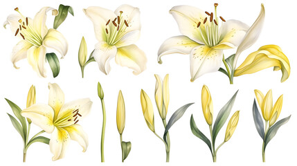 Fototapeta na wymiar the yellow lily watercolor hand draw isolated on the white background. Generative AI