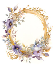 Hand drawn Watercolor Floral Round Wreath Isolated on White Background. Generative AI