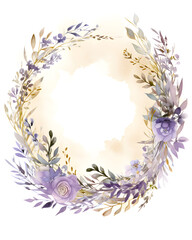 Obraz premium Hand drawn Watercolor Floral Round Wreath Isolated on White Background. Generative AI