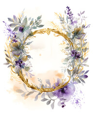 Obraz premium Hand drawn Watercolor Floral Round Wreath Isolated on White Background. Generative AI
