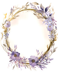 Hand drawn Watercolor Floral Round Wreath Isolated on White Background. Generative AI