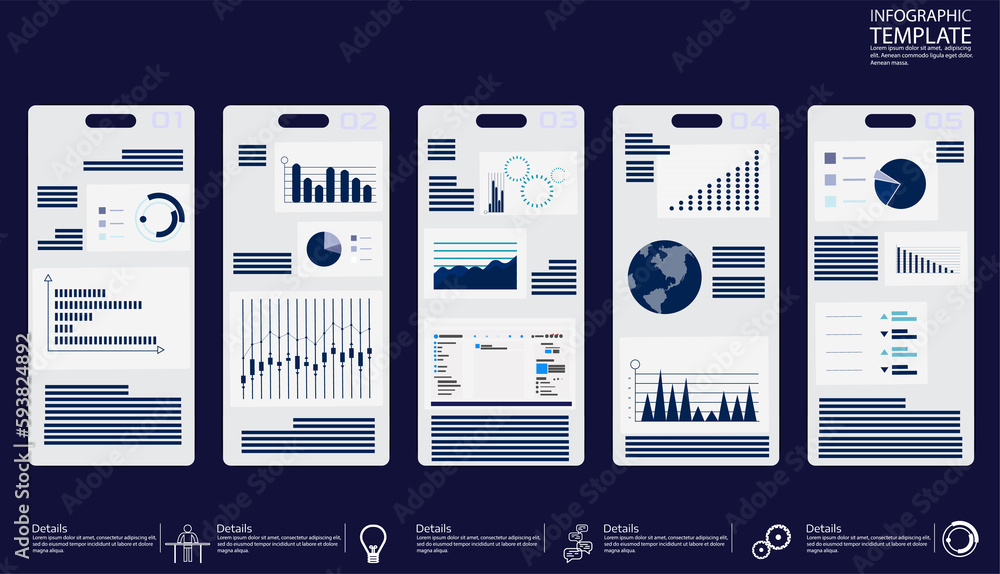Wall mural online stock trading. app screen smartphone design template application interface with flat illustra