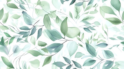 Watercolor seeded eucalyptus seamless pattern. Watercolor floral frame or border with green leaves and branches, for wedding stationary, greetings, wallpapers, fashion, background. Generative Ai