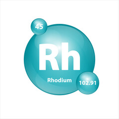 Obraz premium Rhodium (Rh) icon structure chemical element round shape circle green dark. Chemical element of periodic table Sign with atomic number. Study in science for education. 3D Illustration vector.