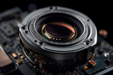 Fototapeta na wymiar Close Up of a Photographic Lens on Black Backgroun