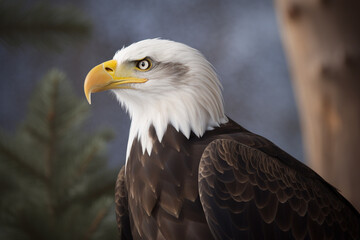 Obraz premium a close up of an eagle with a blurry background. Created with Generative AI Technology