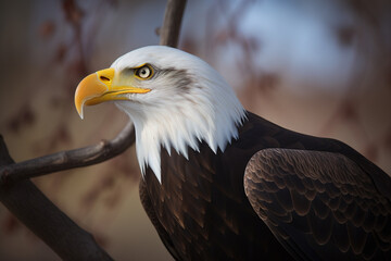 Obraz premium a close up of an eagle with a blurry background. Created with Generative AI Technology